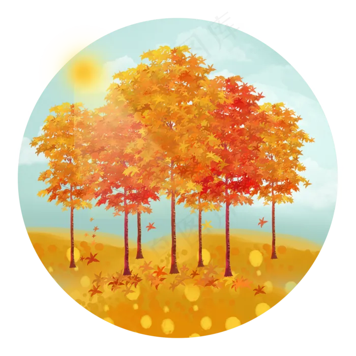 秋天手绘水彩写实秋树树叶植物叶(2000X2000(DPI:300))psd模版下载