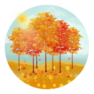 秋天手绘水彩写实秋树树叶植物叶