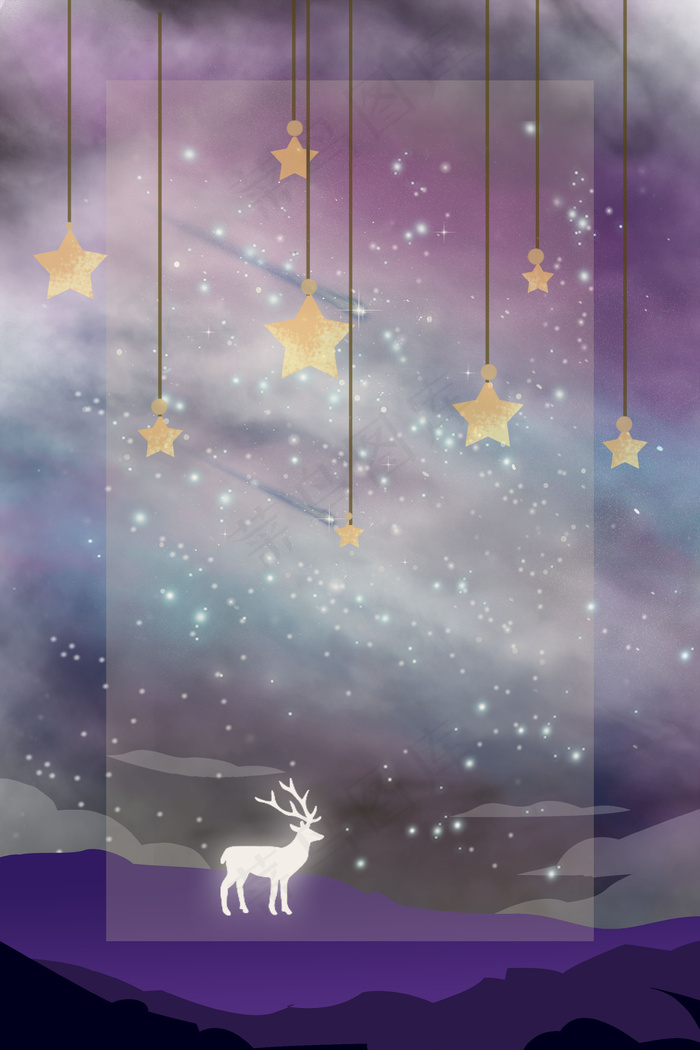 梦幻的紫色星空麋鹿(3545*5315px 	      )psd模版下载