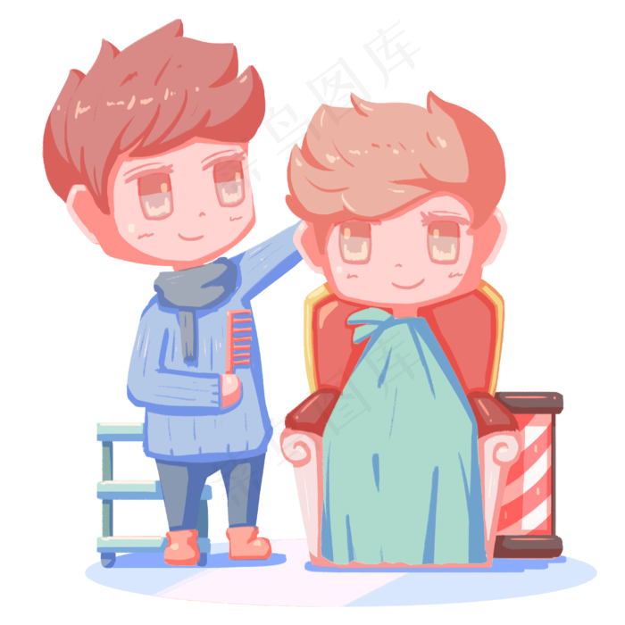 二月二龙抬头卡通手绘理发人物免,免抠元素