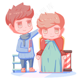 二月二龙抬头卡通手绘理发人物免,免抠元素