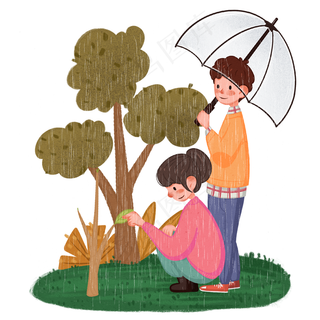 谷雨观察植物的女孩