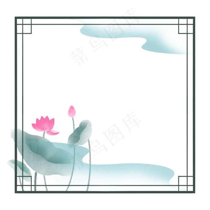 荷花水墨古风边框(2000X2000(DPI:300))psd模版下载