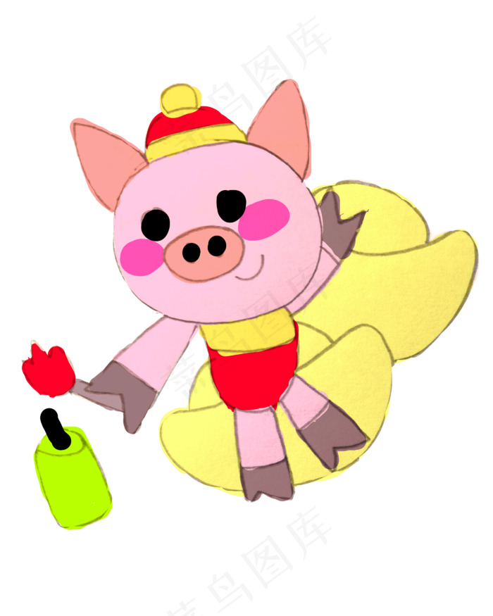 小年粉色小猪金色元宝点鞭炮,免抠元素
