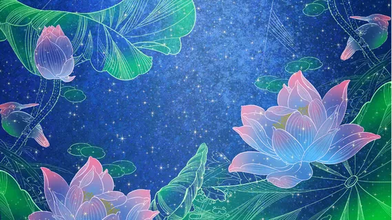 大暑夏日蓝色肌理荷塘