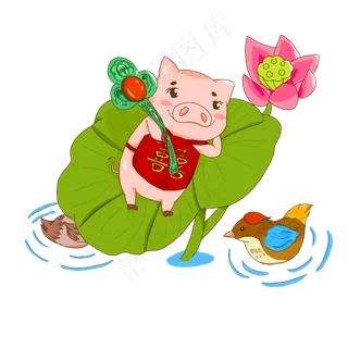 卡通手绘躺在荷叶上的可爱小猪创 卡通手绘躺在荷叶上的可爱小猪创