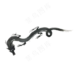 图腾水墨龙剪影纹饰PNG,免抠元素