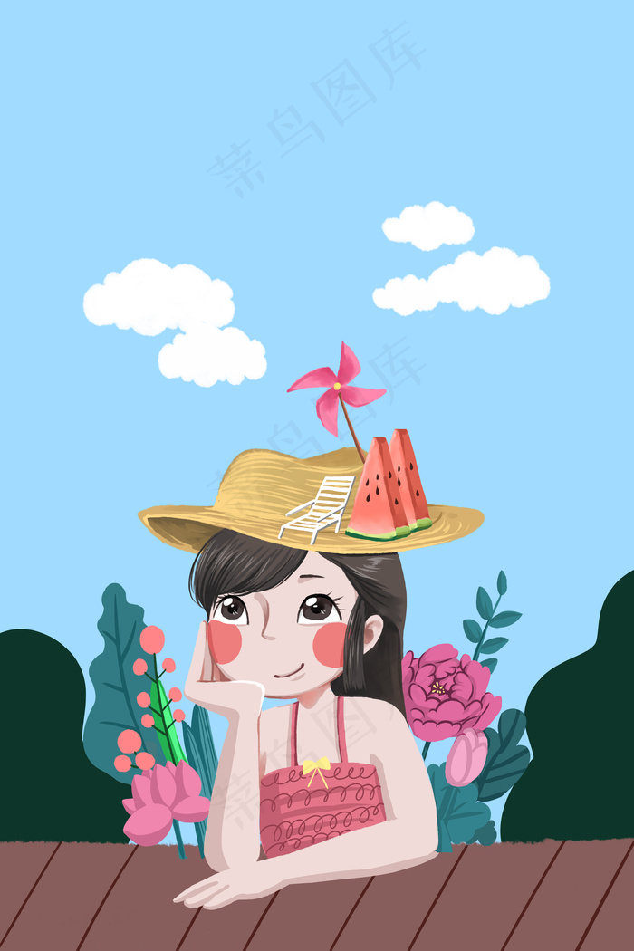 卡通手绘风立夏夏景配图(3545*5315px 300 dpi )psd模版下载