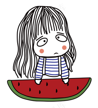 暑假来了夏季吃西瓜小女孩