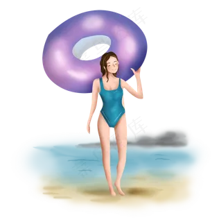 大暑海边游泳的女孩