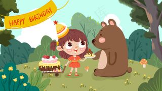 绿色小清新女孩分蛋糕