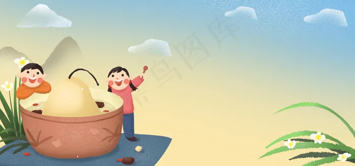 惊蛰节气复古卡通吃梨banner