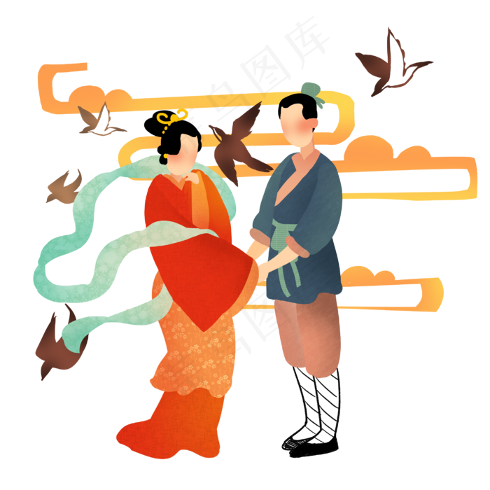 牛郎织女,免抠元素(3000*3000px 300 dpi )psd模版下载