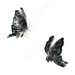 水墨国画蝴蝶翅膀水墨PNG,免抠元素