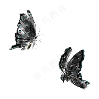 水墨国画蝴蝶翅膀水墨PNG,免抠元素