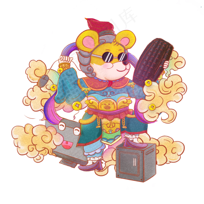 2020鼠年电脑老鼠门神喜庆吉祥科�,免抠元素