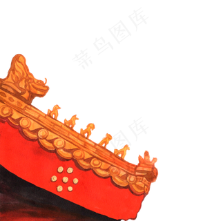 彩色手绘故宫红墙装饰画,免抠元素