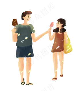 夏日小暑情侣一起吃冰棒