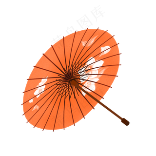 黄色卡通古代雨伞,免抠元素