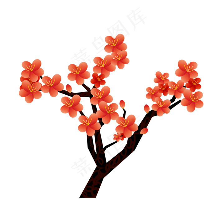 冬天新年红色梅花装饰,免抠元素(2000*2000px 300 dpi )ai矢量模版下载
