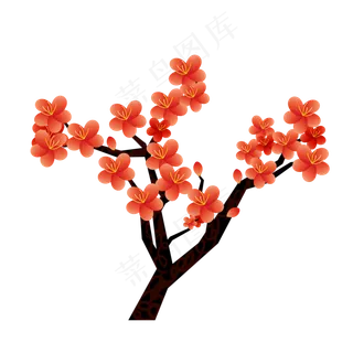 冬天新年红色梅花装饰,免抠元素