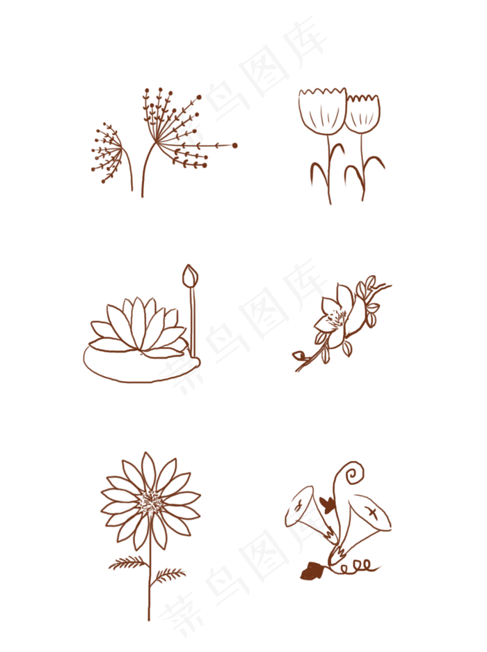 手绘花线稿商用素材(1024X1369(DPI:300))psd模版下载