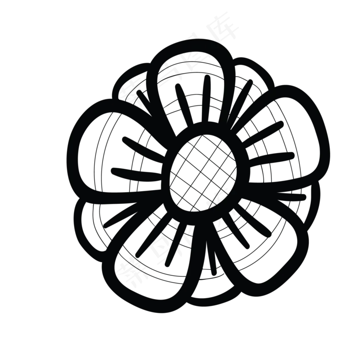 黑色的卡通格子花免抠(2083X2083(DPI:300))psd模版下载