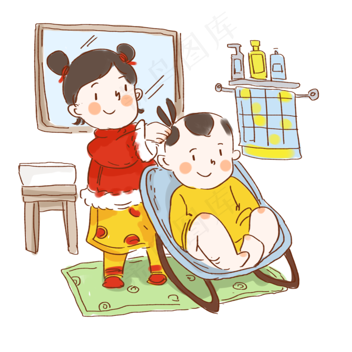 龙抬头修剪头发插画,免抠元素