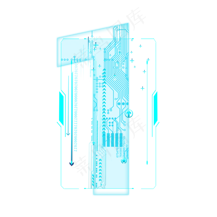 蓝色科技线条PSD数字1(2000*2000px 	      )psd模版下载