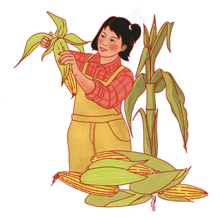 五一劳动节掰玉米PNG免抠