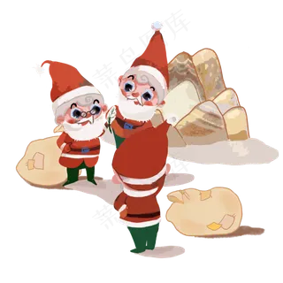 圣诞节老人包裹金山银山鹅毛笔PNG,免抠元素