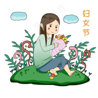 妇女节手拿鲜花女孩