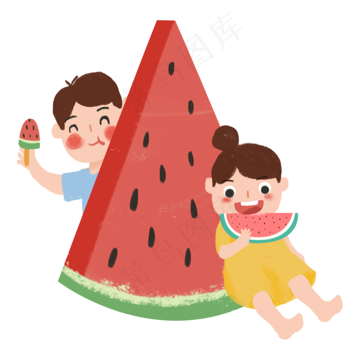 夏季吃西瓜的情侣(2000X2000(DPI:300))psd模版下载