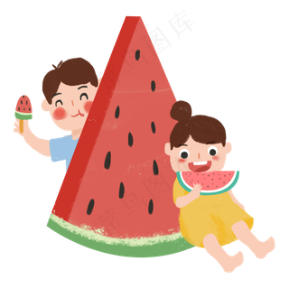 夏季吃西瓜的情侣