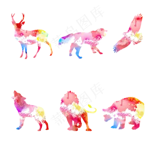 水彩动物剪影