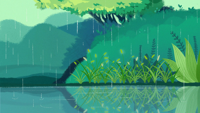 绿色清明节下雨场景(2880X1620(DPI:300))psd模版下载