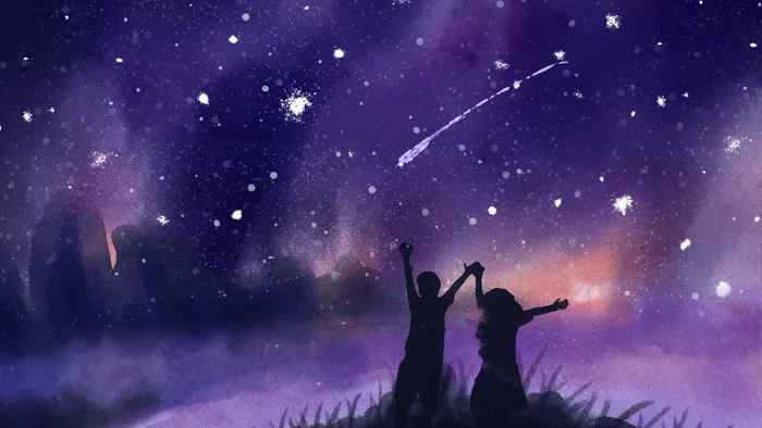 唯美星空下的情侣看流星(2880X1620(DPI:300))psd模版下载