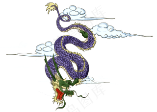中国古典神兽紫龙腾云,免抠元素