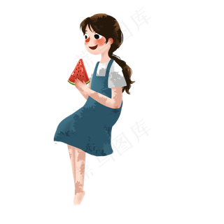 卡通吃西瓜的女孩下载