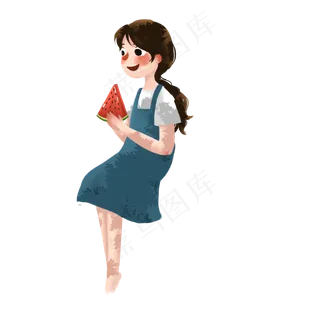 卡通吃西瓜的女孩下载