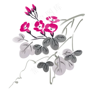 红色喇叭花水墨插图