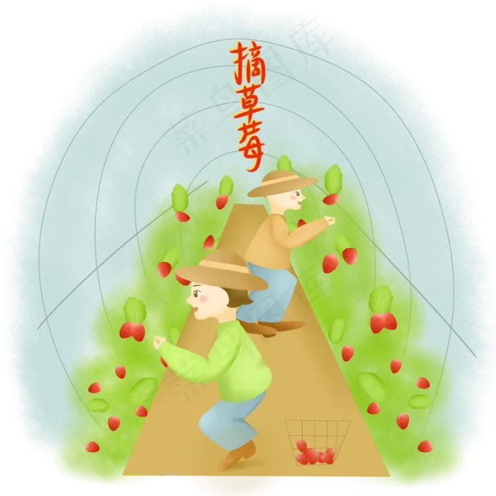 春天体验摘草莓(3000X3000(DPI:300))psd模版下载