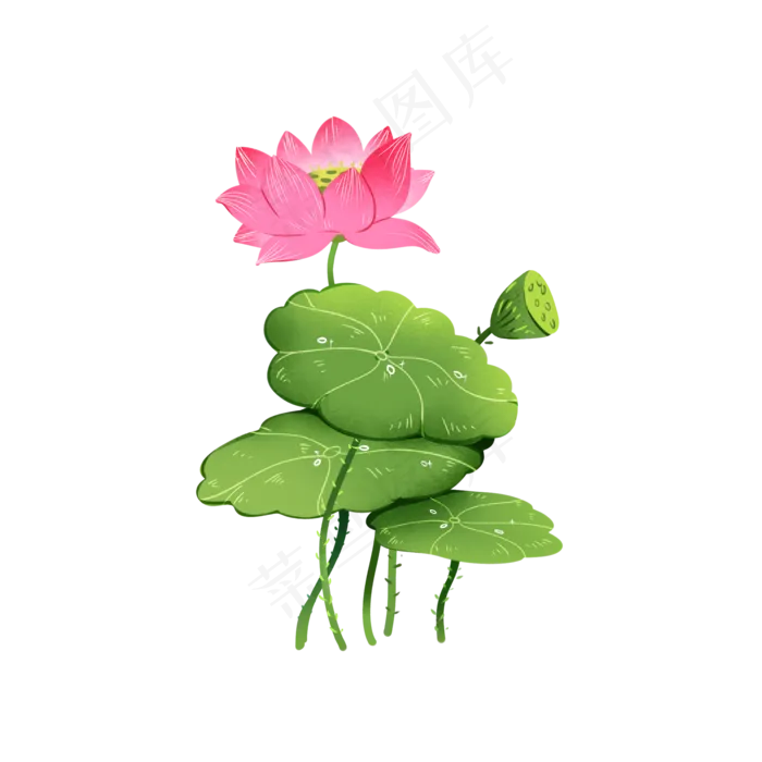 夏天荷花避暑手绘元素(2000X2000(DPI:300))psd模版下载