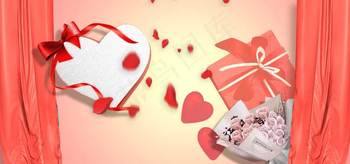 妇女节丝带礼物盒爱心简约白banner 妇女节丝带礼物盒爱心简约白banner