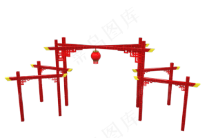 中国风红色主题舞台,免抠元素