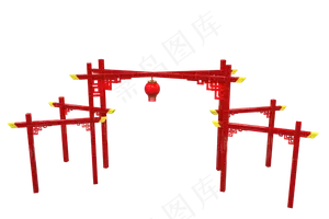 中国风红色主题舞台,免抠元素