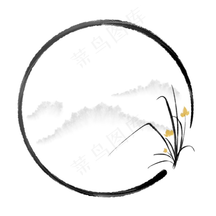 中国风水墨兰花边框(2000X2000(DPI:300))psd模版下载