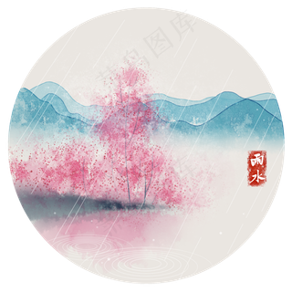 雨洒春江中式风格水墨PNG素材,免抠元素