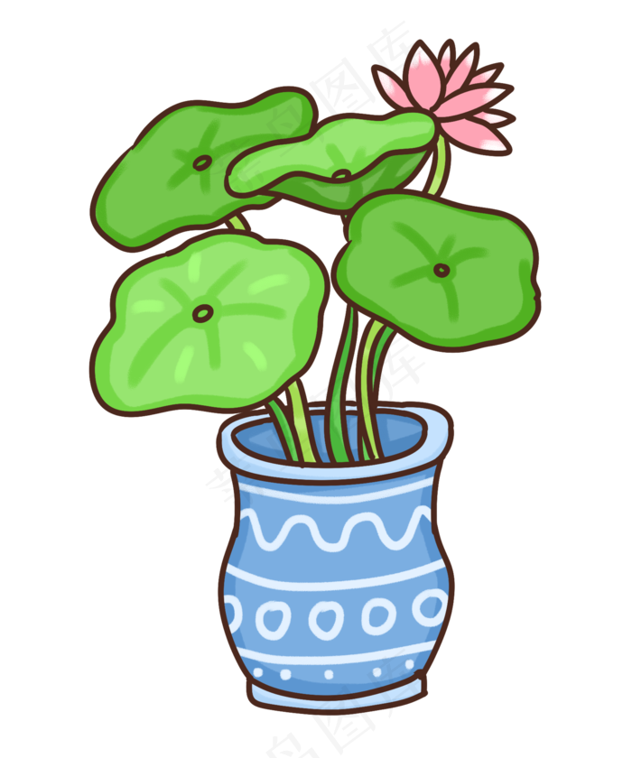 手绘荷花盆栽PNG免抠图(2000X2400(DPI:300))psd模版下载