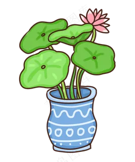 手绘荷花盆栽PNG免抠图